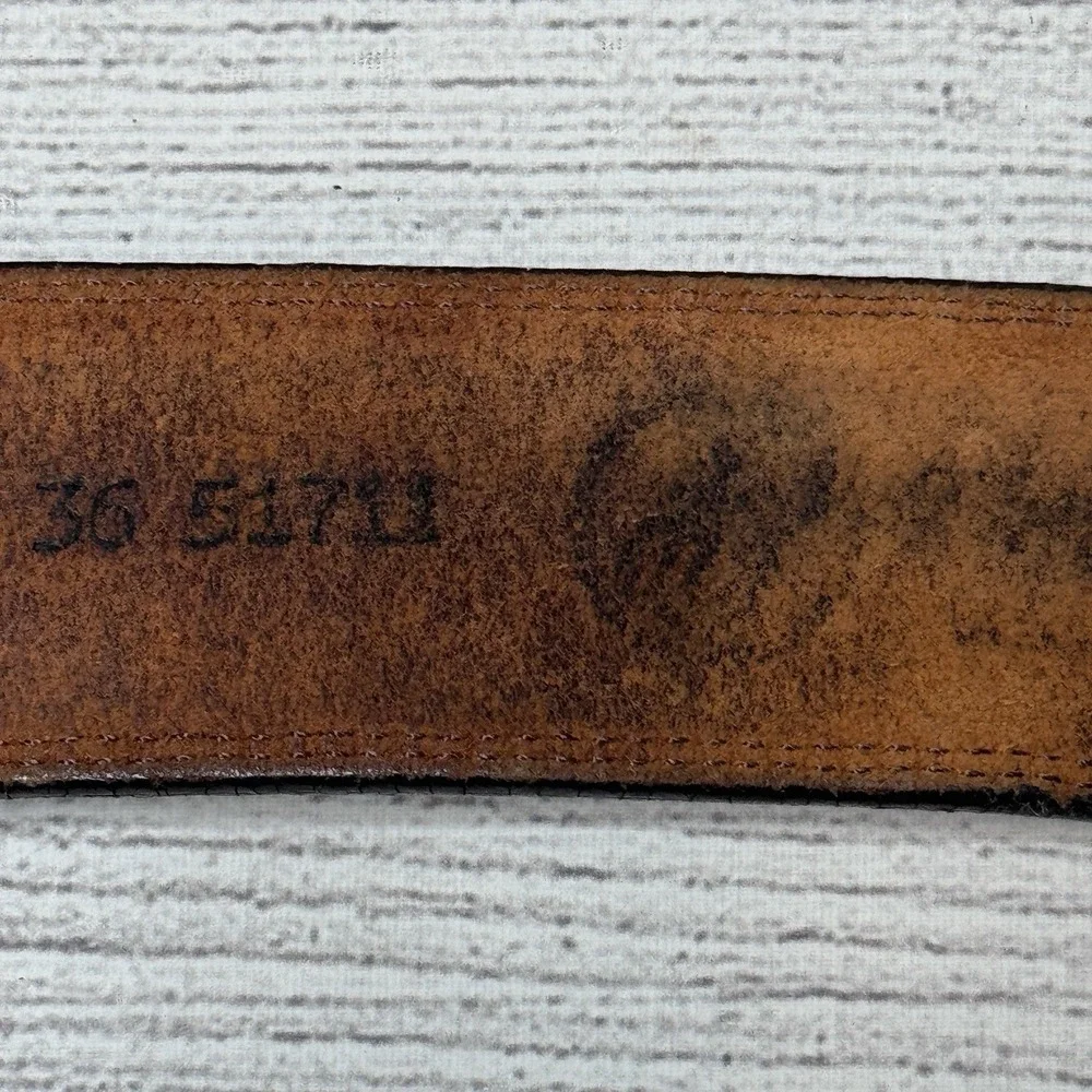 LEEGIN Brown Leather Belt Men's Size 36 Vintage Brass Budweiser Belt Buckle